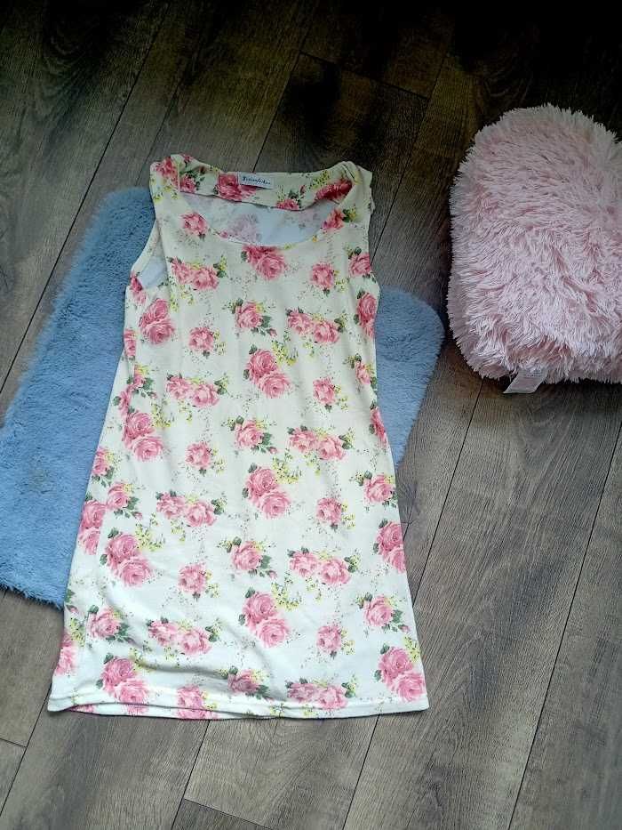 Tunika w kwiaty róże motyw floral sweterkowa bluzka S