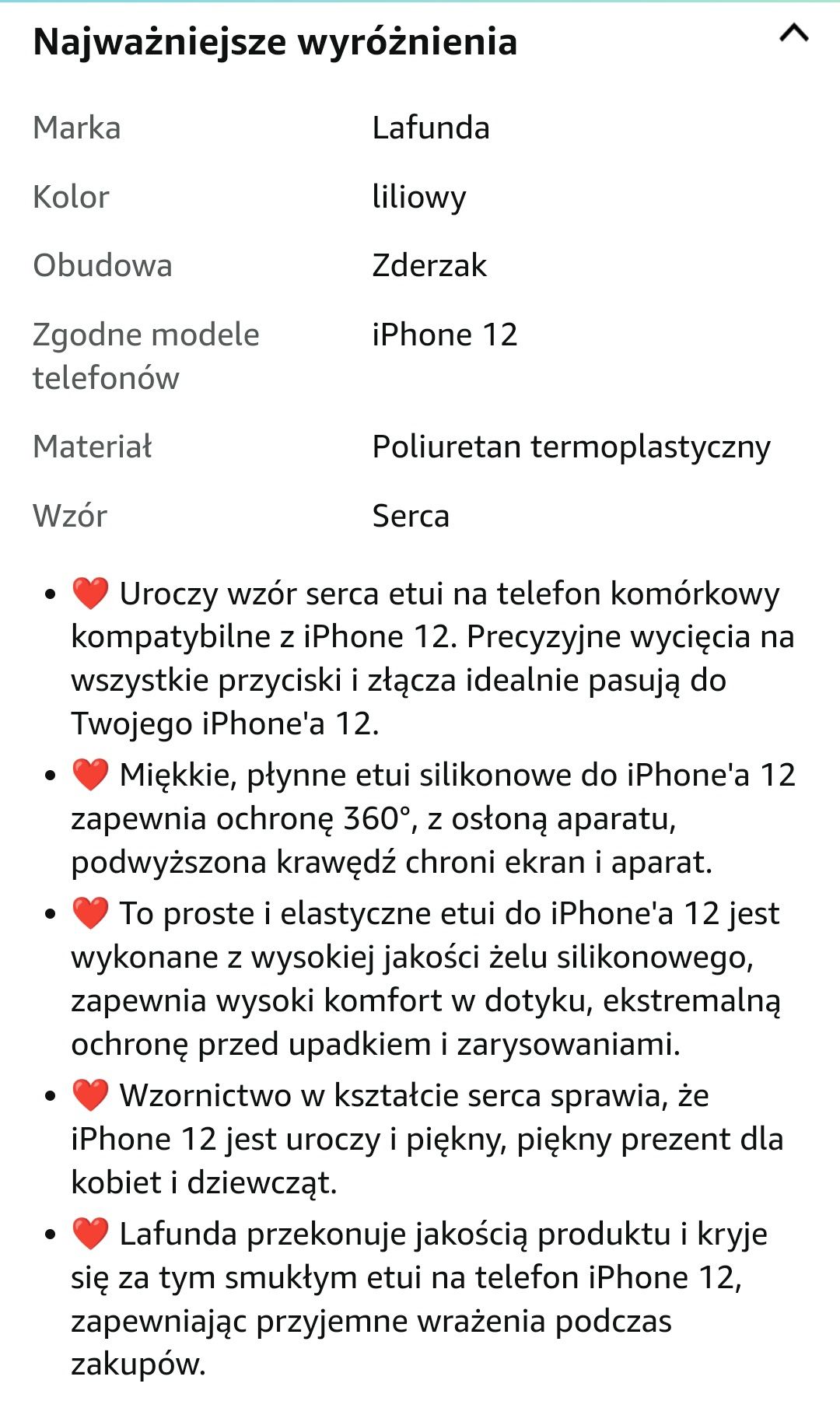 Nowy case plecki iphone 12 fioletowe z serduszkiem