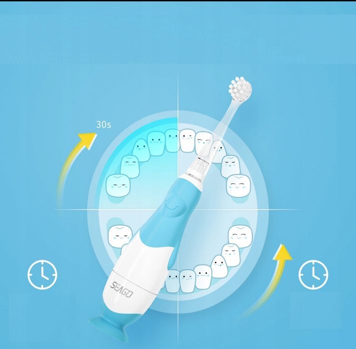 Szczoteczka soniczna dla dzieci światło led 4 główki kolor niebieski