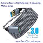 Cabo Extensão USB Macho / Fêmea de 1 Metro Cinza
