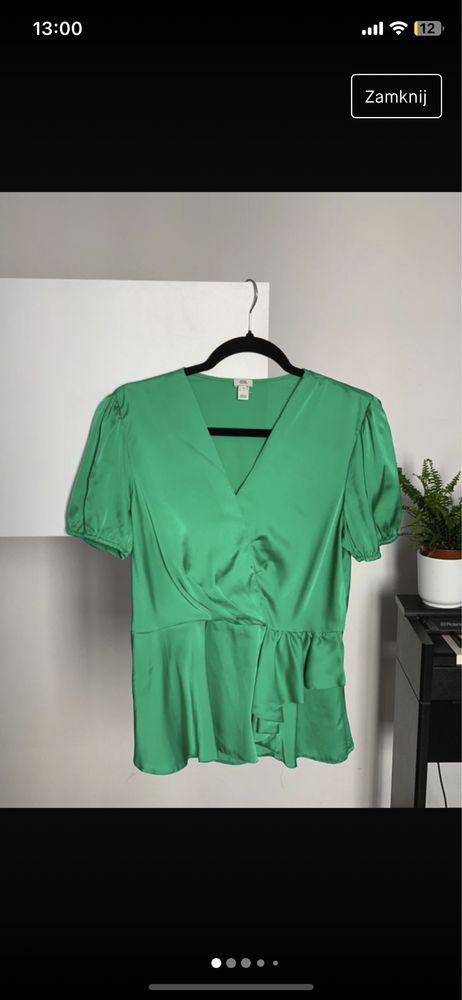 Elegancka bluzka satynowa zielona topshop