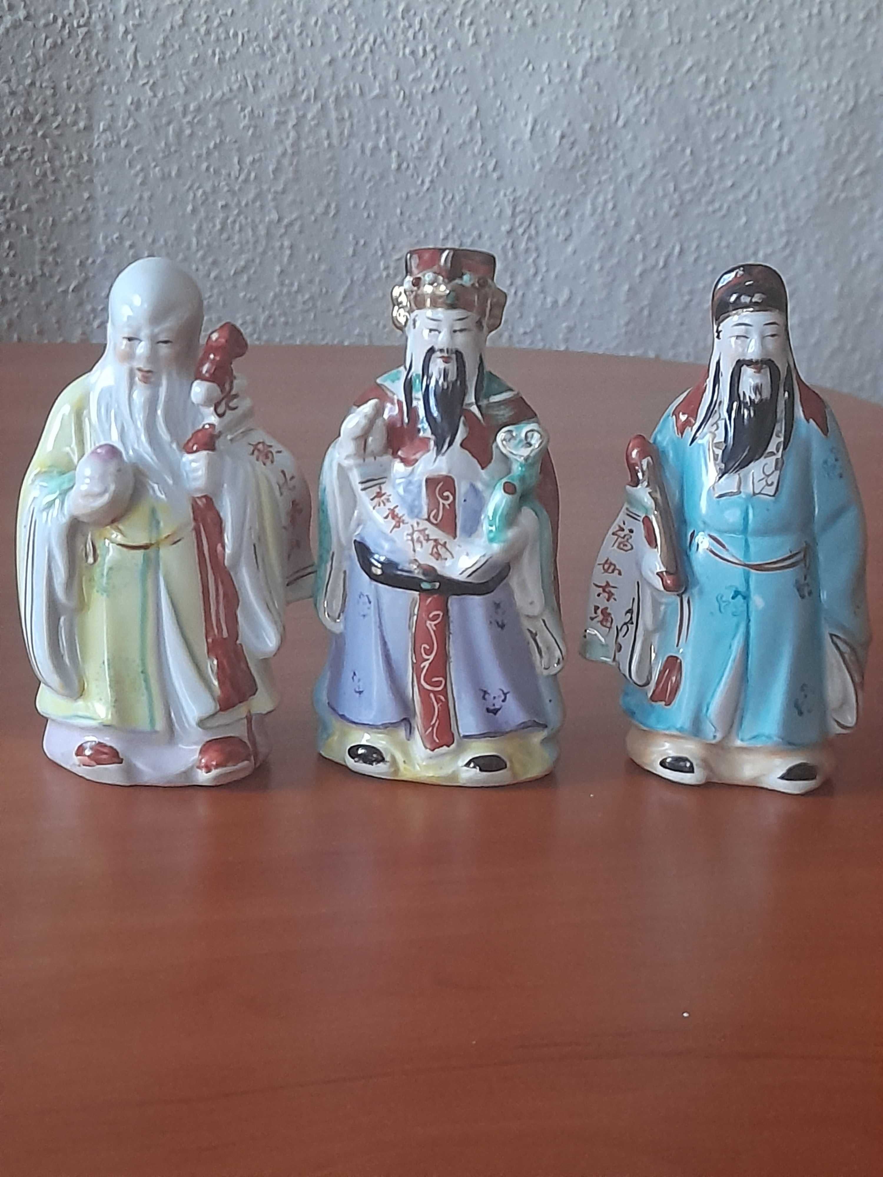 Vintage chińskie porcelanowe 3 figurki bogów Fuk, Luk, Sau