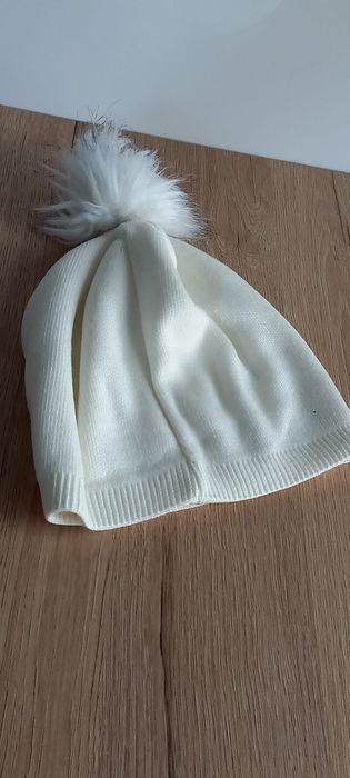 Czapka dziecięca Tommy Hilfiger biała z pomponem