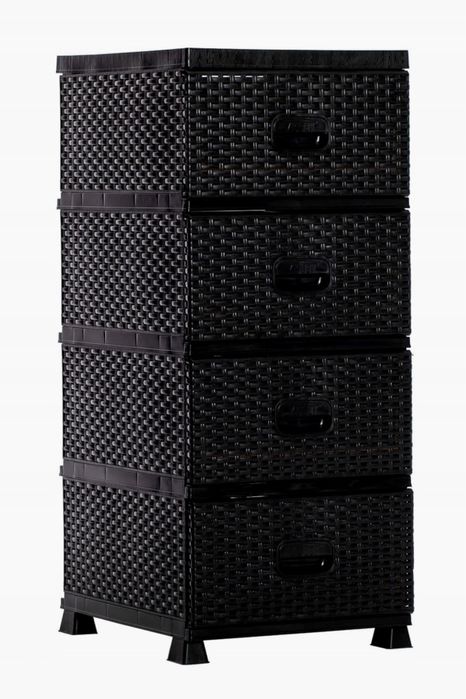 Komoda czarna szafka 4 półki rattan