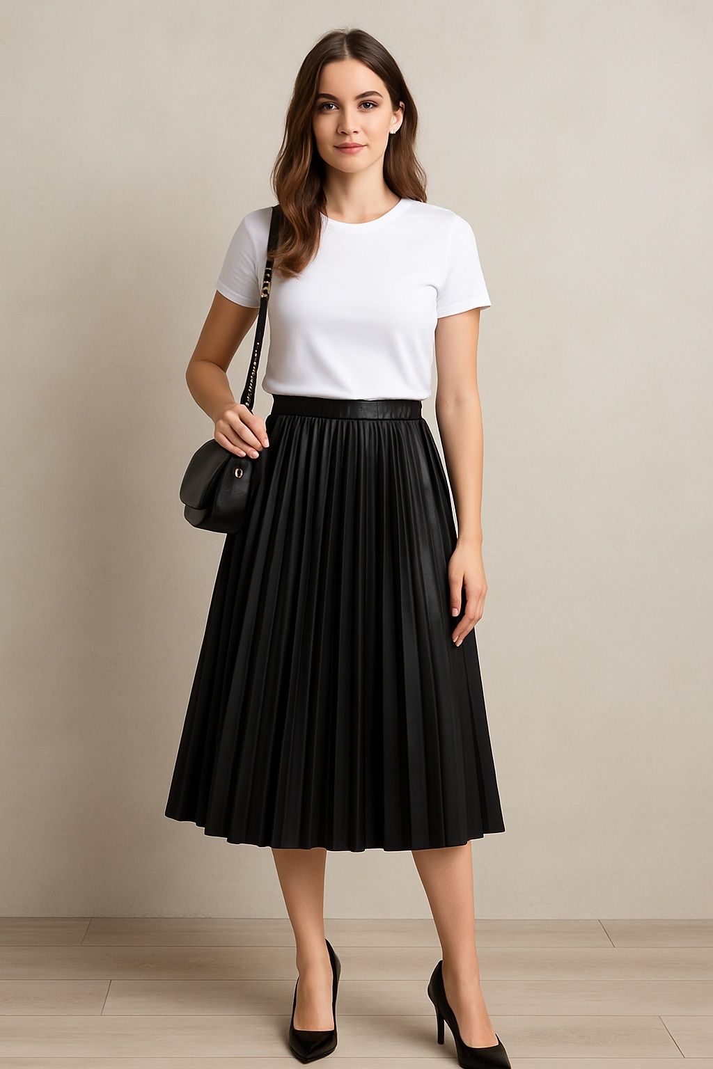 Spódnica midi plisowana eko skóra czarna H&M S/36