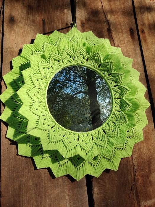 Duża ręcznie wykonana podwójna mandala z lustrem w stylu Boho