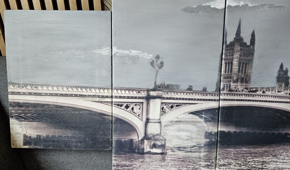 Ogromny gigantyczny duzy obraz tryptyk Londyn London Tamiza 210x100
