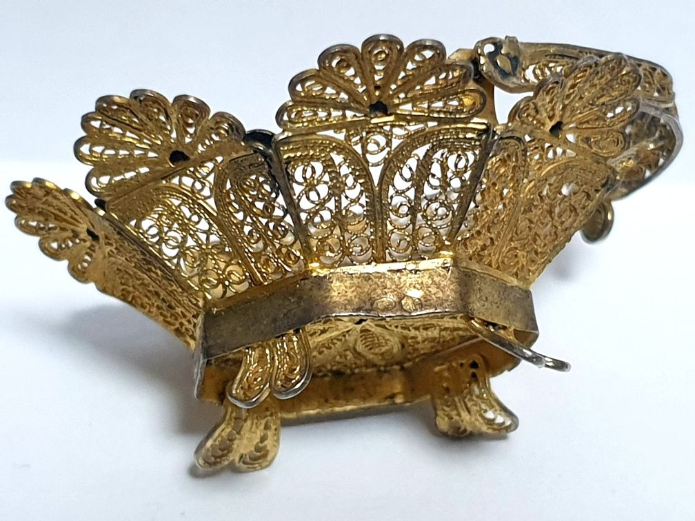 Lindissimo antigo cestinho em prata portuguesa filigrana dourada