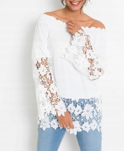 B.P.C biała bluzka carmen z koronką r.40/42
