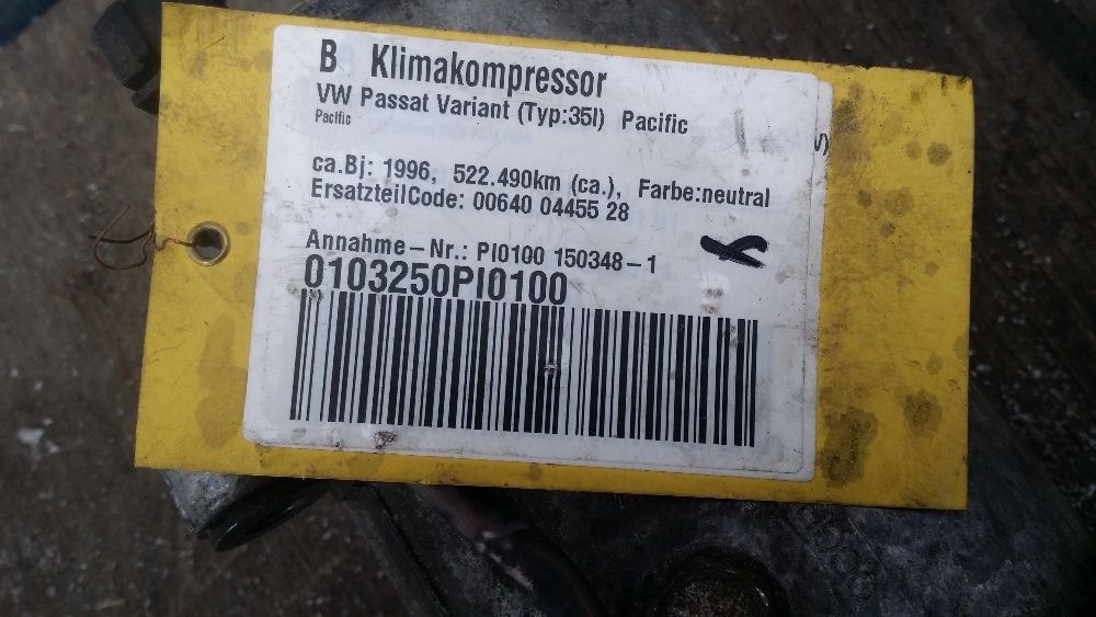 Sprężarka Klimatyzacji Vw Passat B4 1.9tdi Pacyfic Typ 35l 1996r nr1