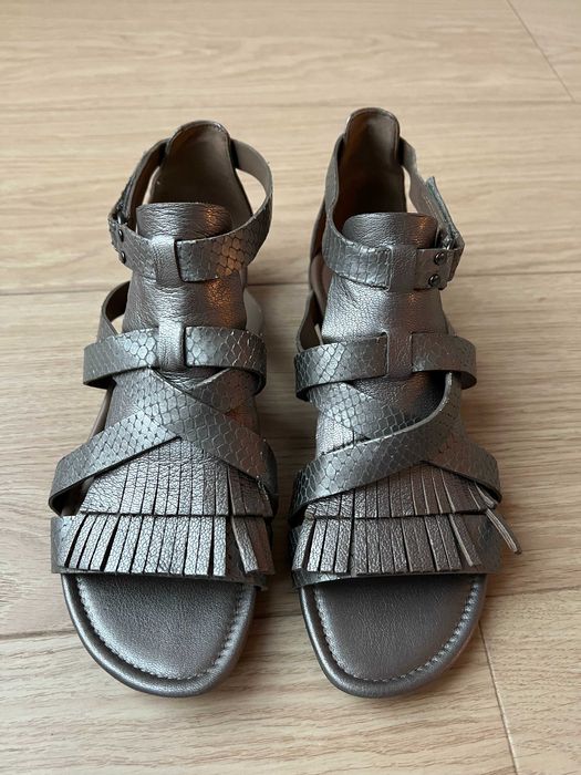 Sandały ECCO r. 36 płaskie skórzane, jak nowe, w metalicznym kolorze