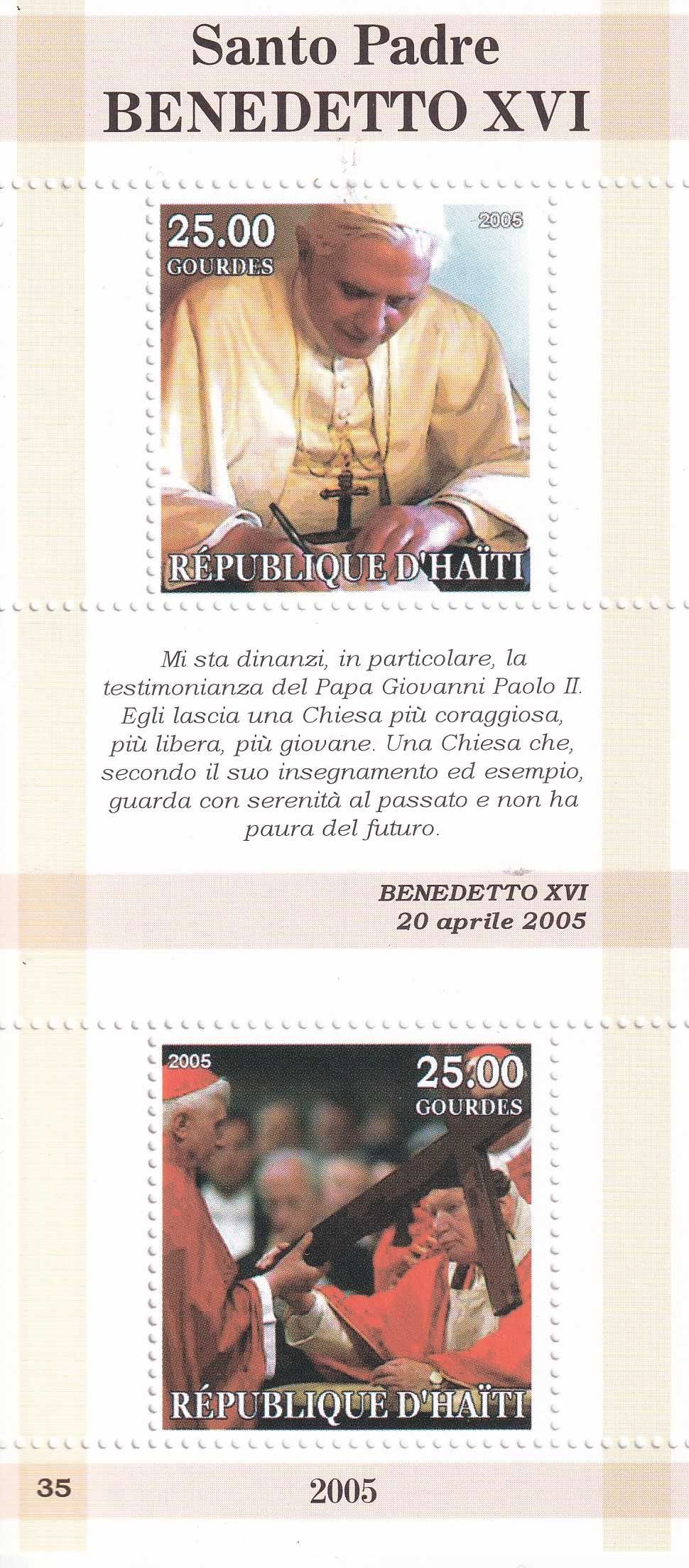 znaczki pocztowe - Haiti 2005 cena 3,90 zł - Benedykt XVI