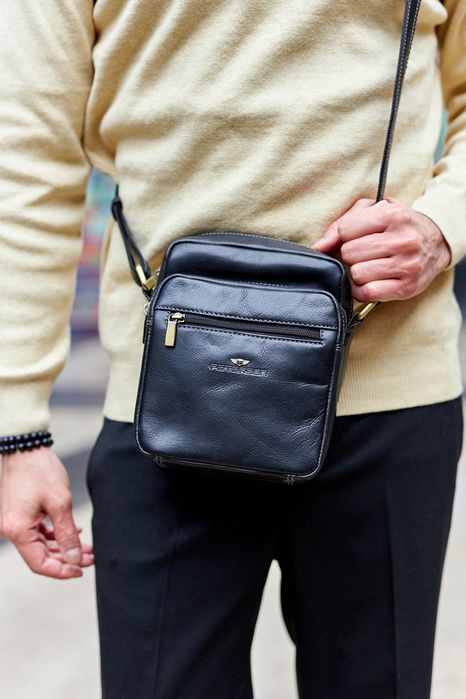 Torba Męska PETERSON Skórzana Listonoszka na Ramię Mała z Kieszonkami