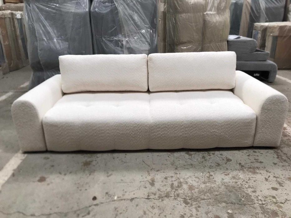 Piękna śnieżnobiała sofa z funkcją spania - Tkanina BUKLA