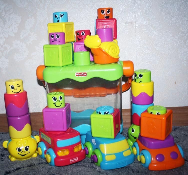 супер набор Fisher-Price Кубики-блоки пирамидки,машинки