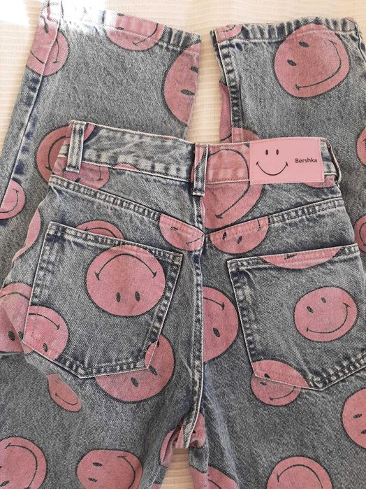 Komplet jeansowy Bershka Smile: kurtka XS i spodnie 32