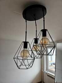 Lampa wisząca loftowa, geometryczna + 3 żarówki, czarna