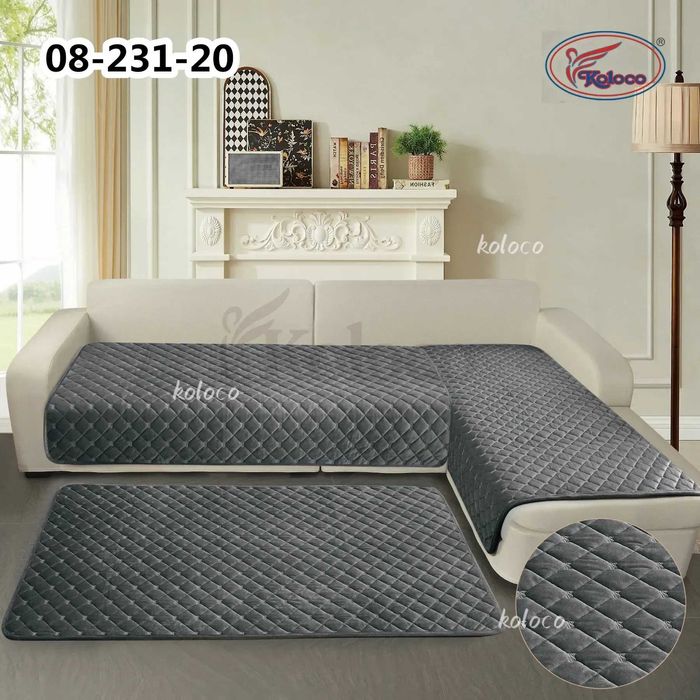 Koloco набір накидки дивандеки на гумі не ковзають велюр плюш