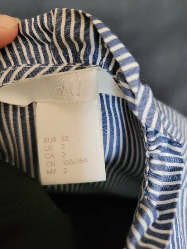 Biało niebieska bluzka z falbankami w paski XS XXS 32 34 S 36 H&M