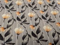 Dresówka pętelkowa 310 cm x 160 cm kwiaty i liście szara w pasy