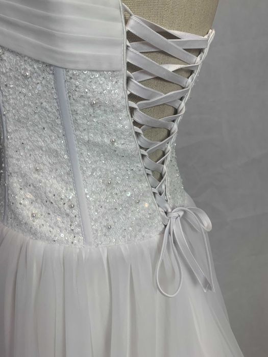 Nowa suknia ślubna 38 M Princessa biała srebrna gorset glamour tren