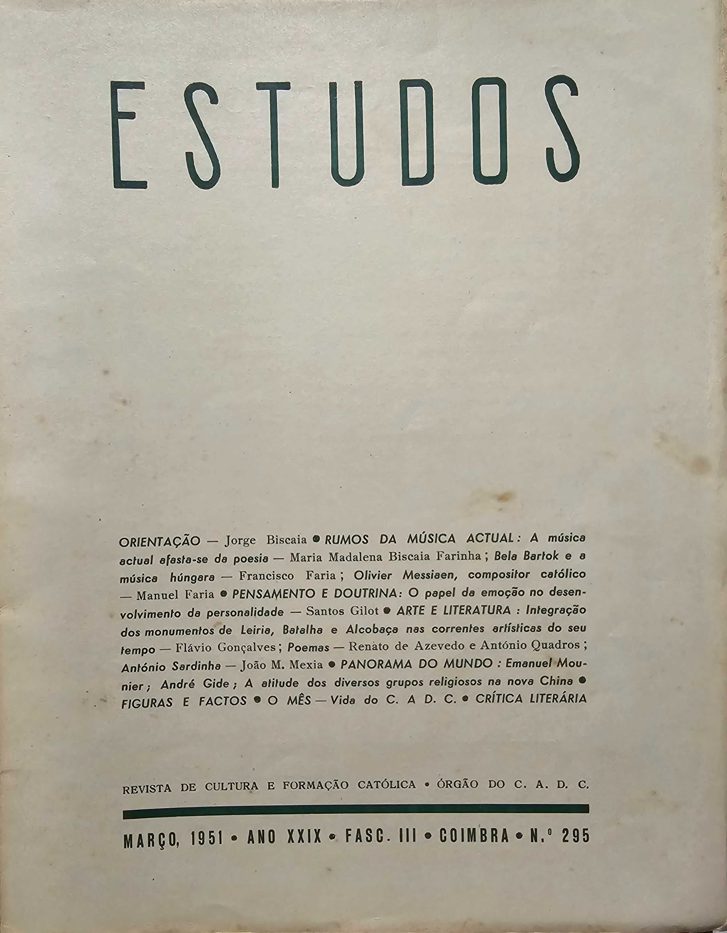 Estudos - Revista de Cultura e Formação Católica 1950, 1951 e 1952