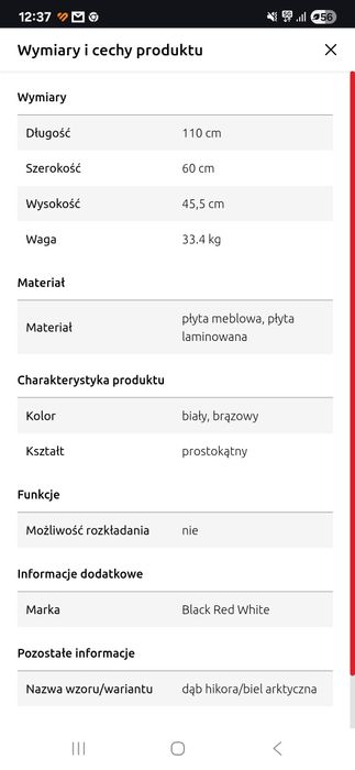 Ława Erla 110x60 dąb hikora Black red white