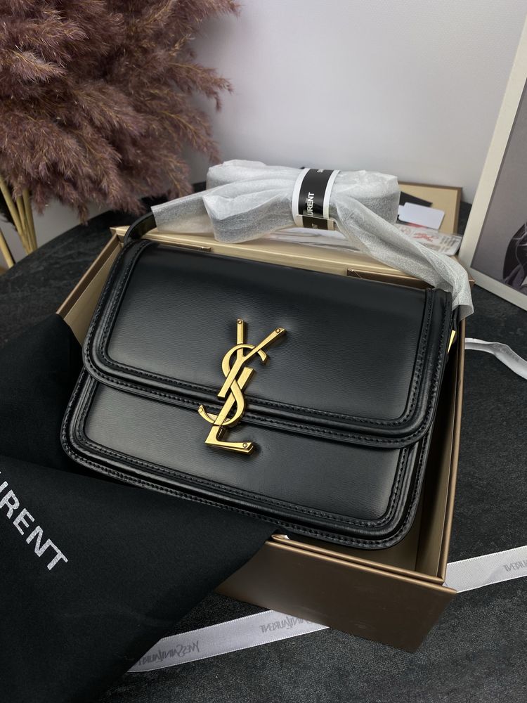 Сумка YSL Yves Saint Laurent чорна | золота та срібна фурнітура