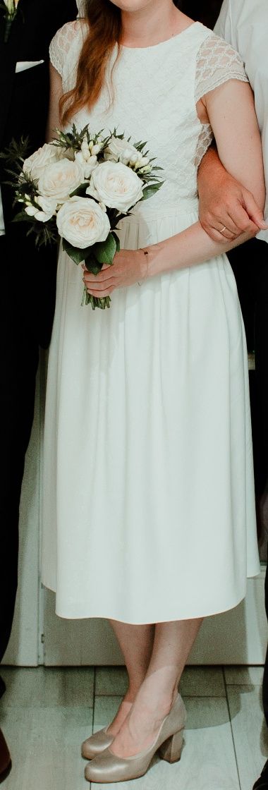 Szyjemy Sukienki - Suknia ślubna z jedwabiu 36/38 (S/M) 170cm +wianek