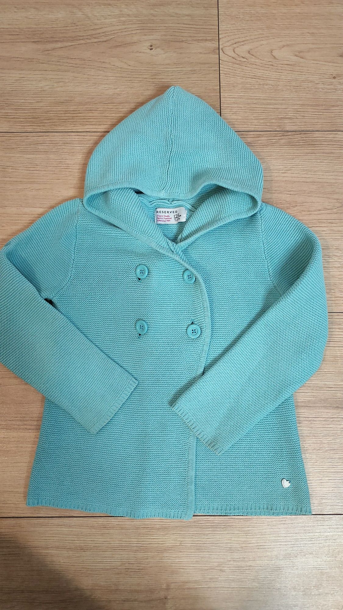 Niebieski, zapinany sweter dla dziewczynki, rozmiar 128, Reserved