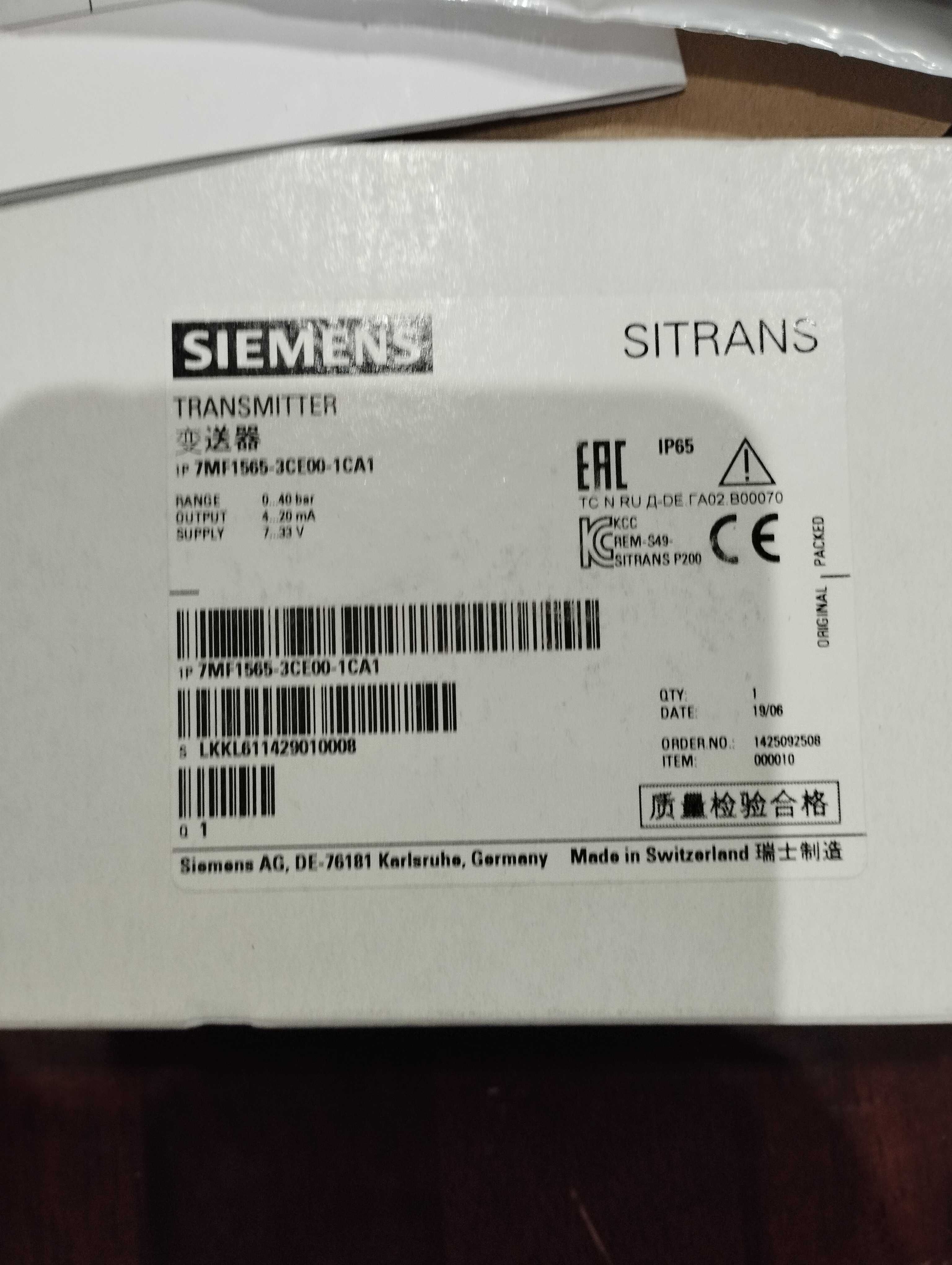 Czujnik ciśnienia Siemens 0-40 bar 7MF1565-3CE001CA1