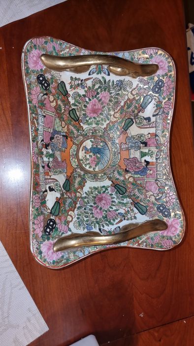 Travessa Chinesa Antiga   Rose Medallion  31 cm   Pintada à Mão