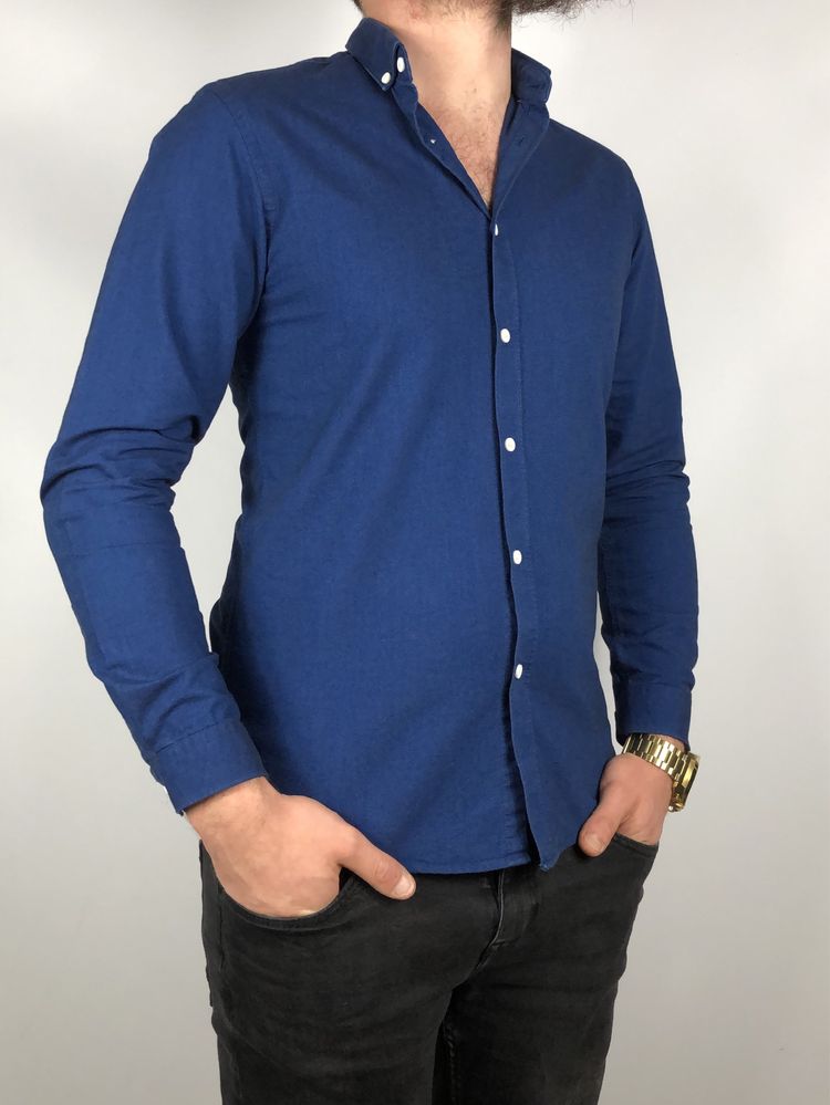 Niebieska elegancka koszula wizytowa Zara Man Slim Fit gładka