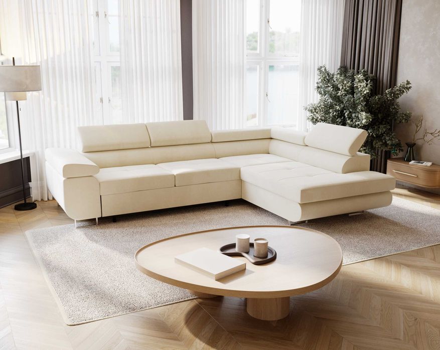 Kanapa Narożnik LIVIO 277 cm regulowane zagłówki funkcja spania