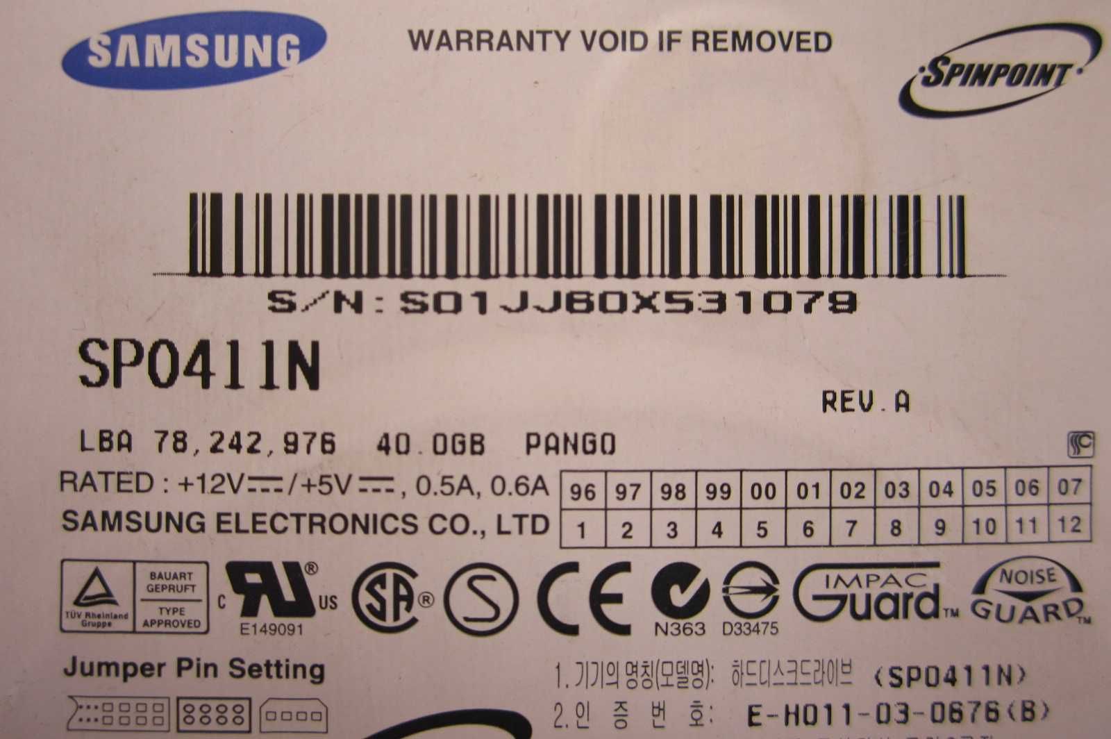 Жесткий диск Samsung 40Gb SP0411N IDE 3,5", Speed 7200 rpm (Без БЭДОВ)
