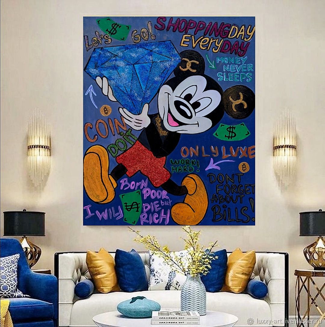 Картина Микки Маус, деньги, успех, богатство,на подарок,Pop art,Disney