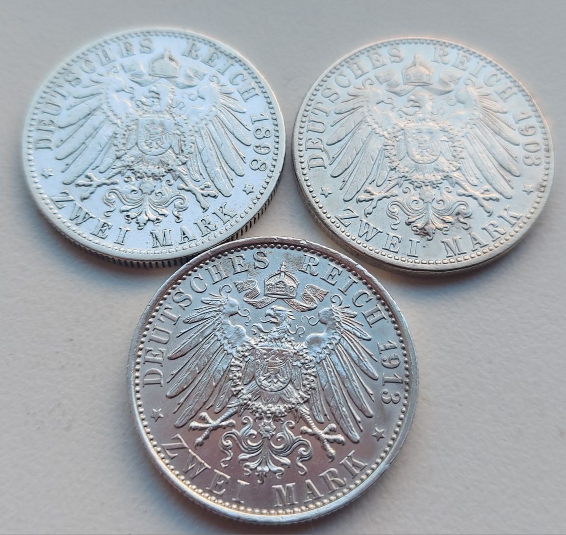 Германия 2 марки 1898 - 1913 годов Империя Серебро 3 монети