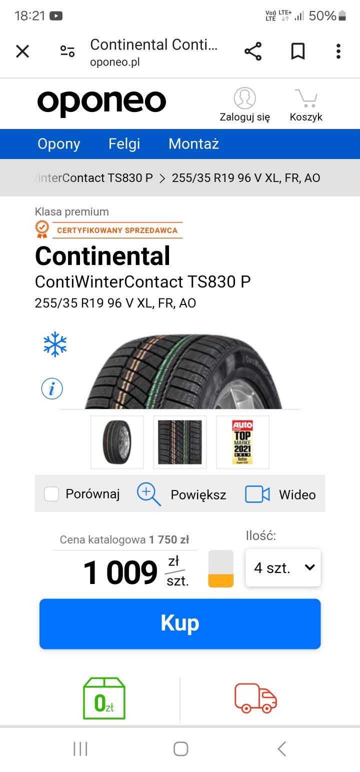 Opony zimowe Continental ContiWinterContact ts 830 P xl 255/3