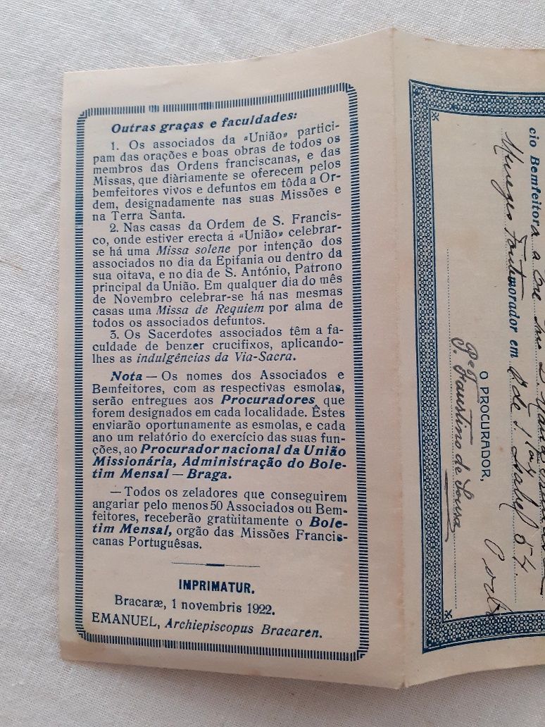 Pagela de 1933/Apostolado da Oracao-Rara+carta missionaria Franciscana