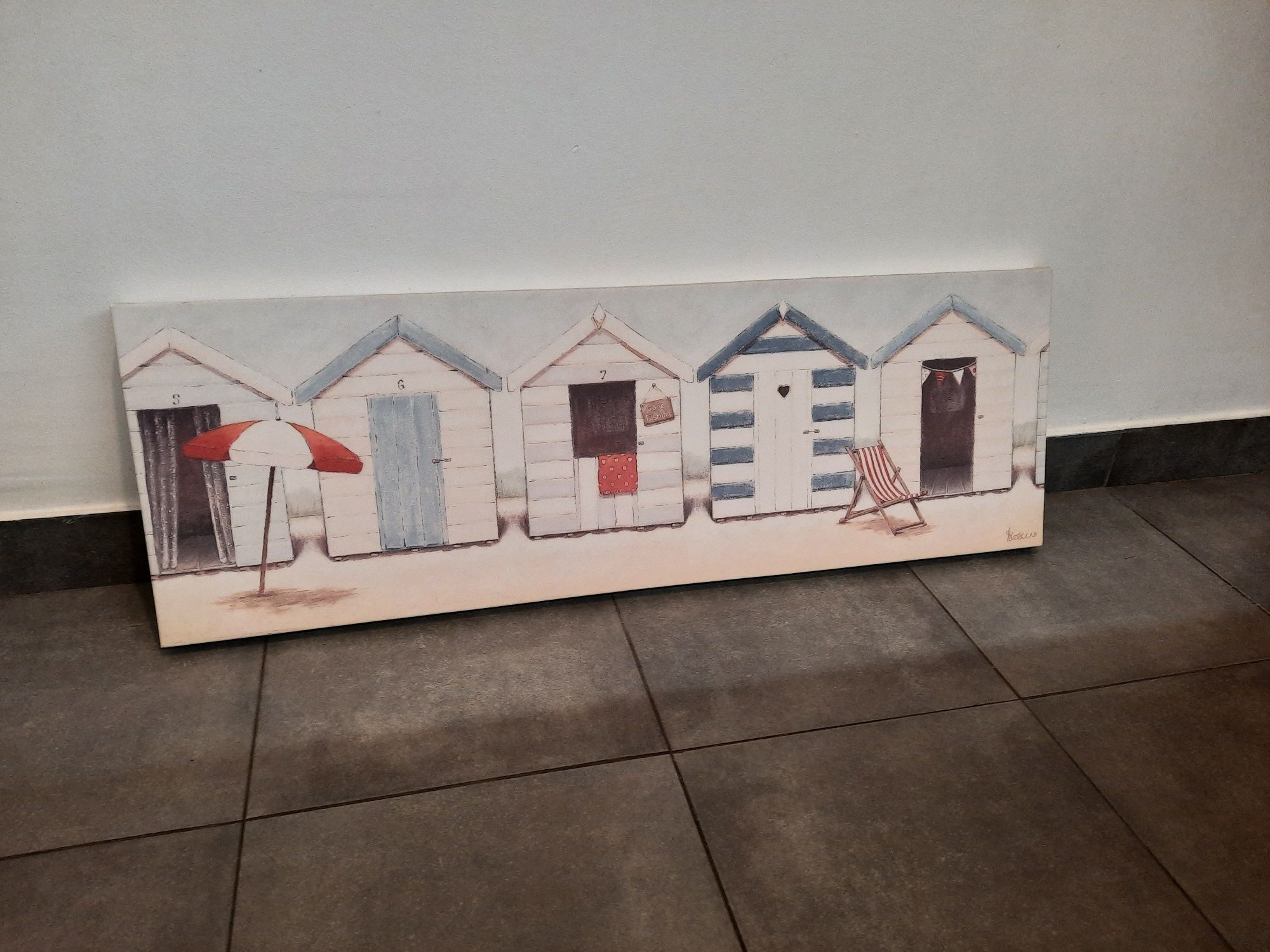 Obraz, grafika, drukowany na płótnie, domki na plaży,  90x30 cm