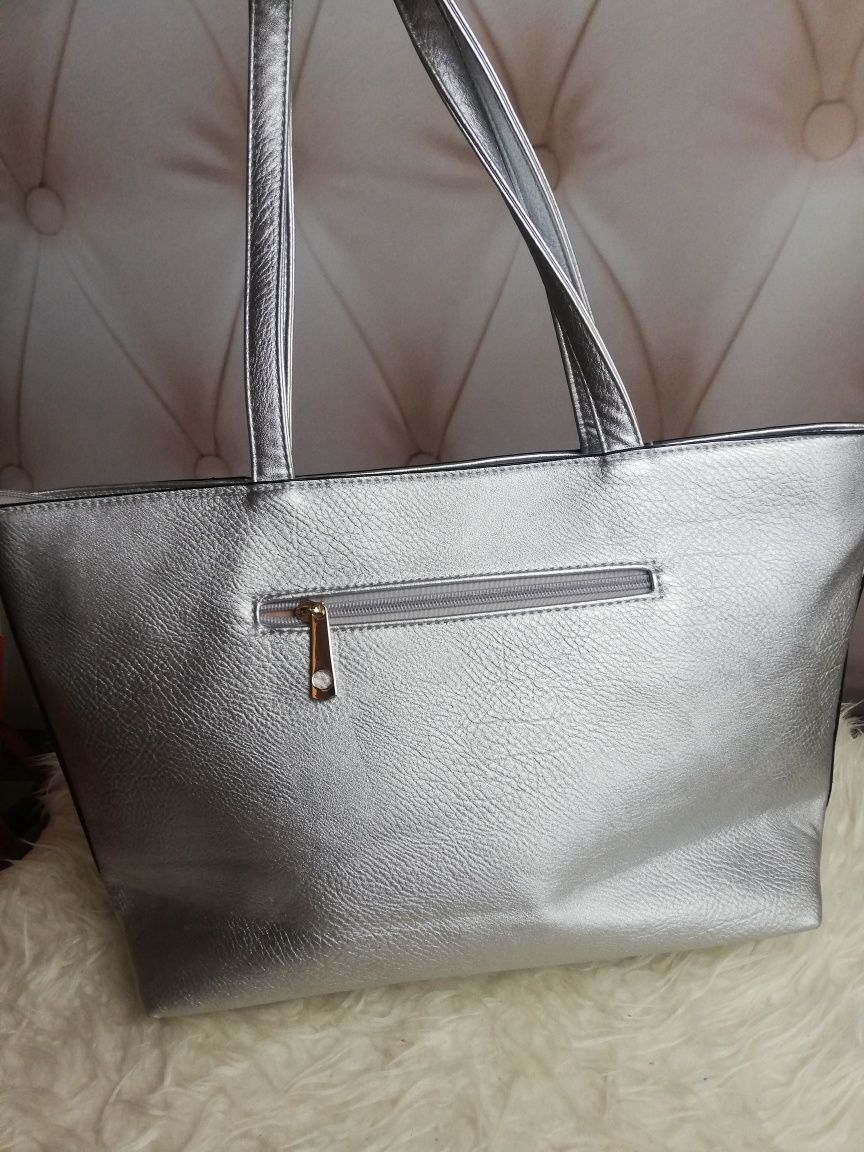 Srebrna duża torebka MK shopperka MICHAEL Kors