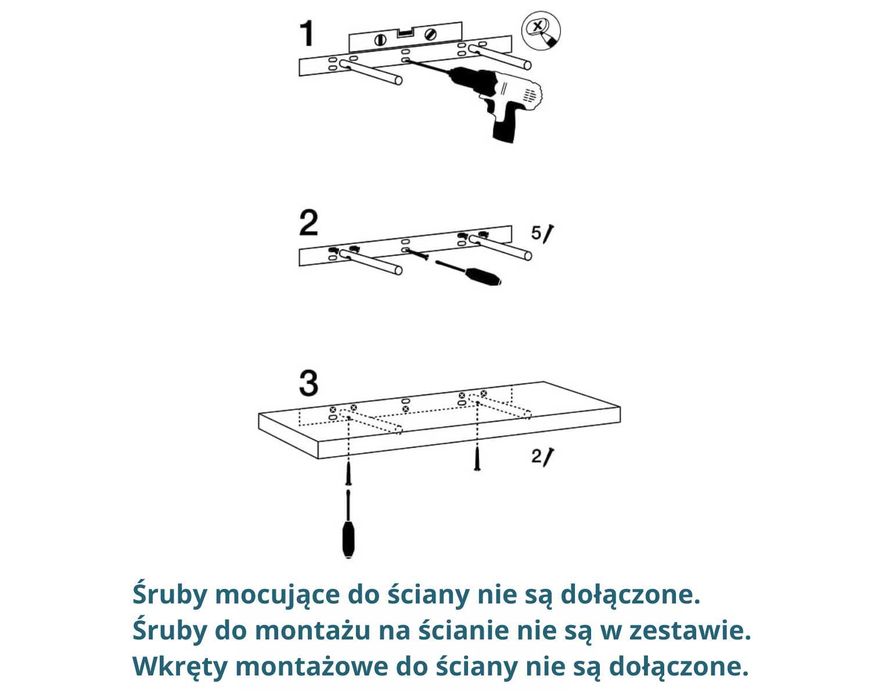 Półka ścienna biała niewidoczne mocowanie 60x25cm