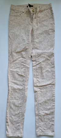 Kremowe damskie jeansy w różowe wzory H&M, roz. 34 / XS