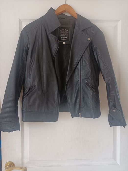 Czarna skórzana kurtka ramoneska motocyklowa biker 170cm XS S damska