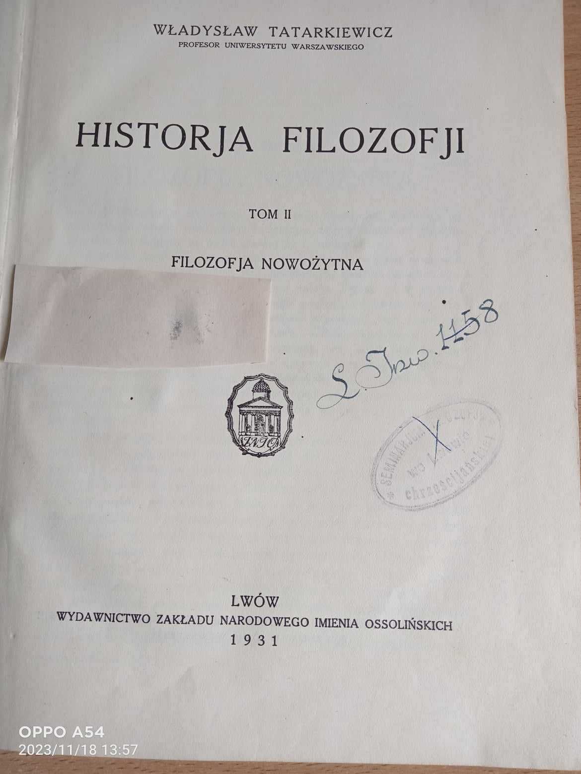 Historia filozofii. Tom 2. Władysław Tatarkiewicz. 1931