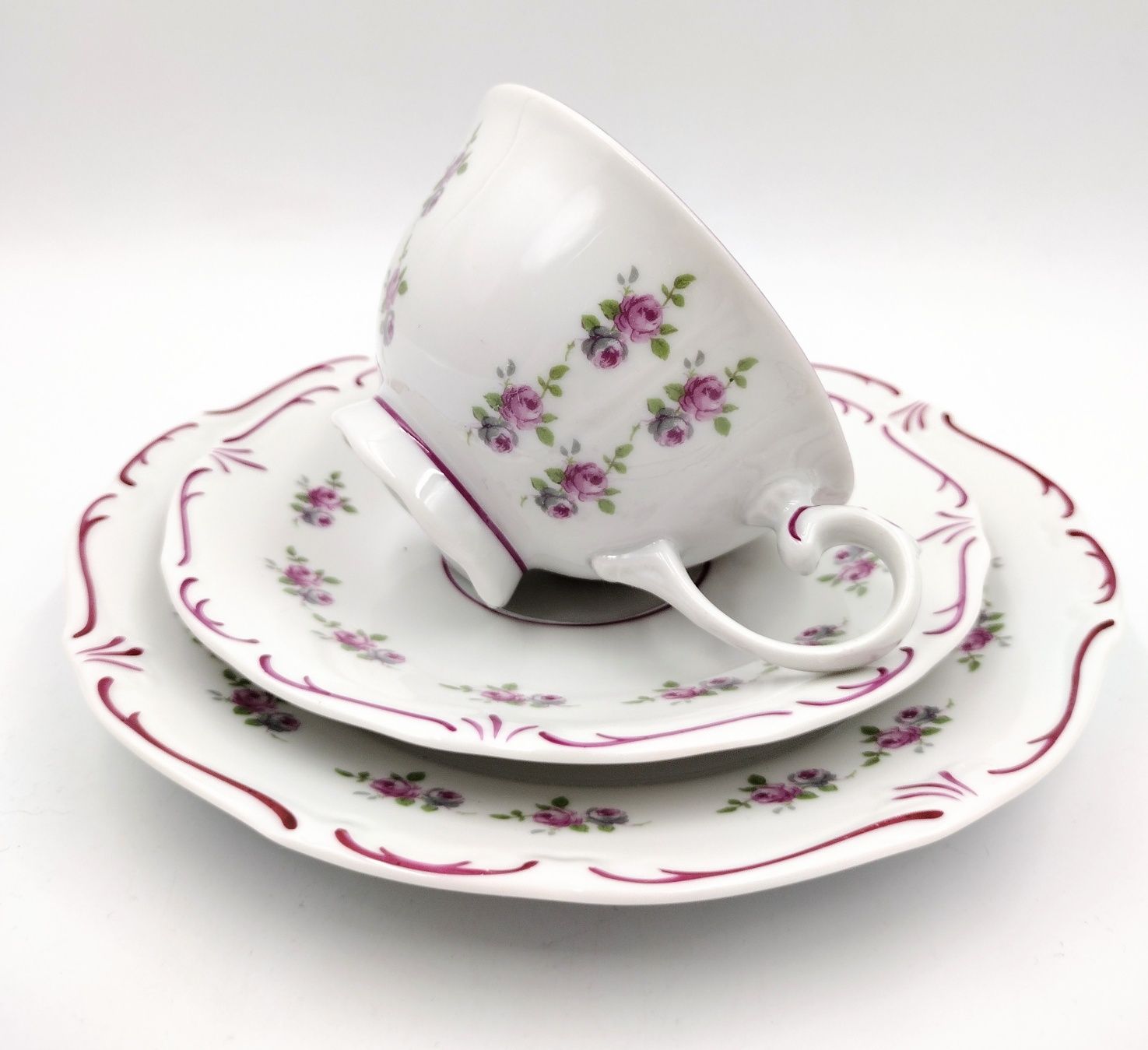 Trio filiżanka Reichenbach róż różyczki kwiaty porcelanowa antyk retro