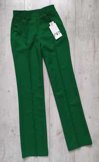 Spodnie garniturowe Zara wyższy stan XS 34 butelkowa zieleń / fuksja