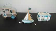 Conjunto 3 peças decorativas barco / caravana / arca