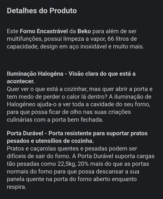 Forno de Encastrar BEKO Multifunções. Estado Novo. Torres Vedras.