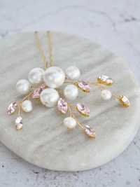 Kokówka z perłami japońskimi i różowymi kryształkami